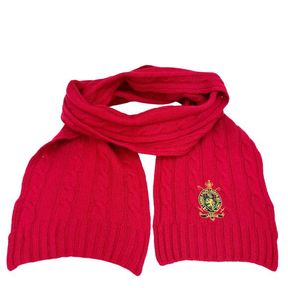 Lauren Ralph Lauren Red Cable Knit Cashmere Wool Blend Medallion Preppy Academia - Picture 1 of 8